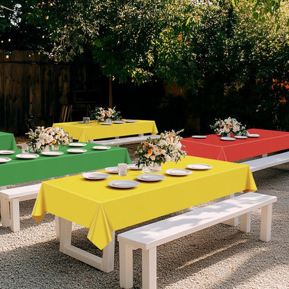 3 Pcs Red & Green & Gold Series Rectangle Tablecloth, 54x72" Solid Color Waterproof & Spillproof Disposable Plastic Table Cover, Durable Party Tablecloth for Dining, Buffet, Picnic, Outdoor Events