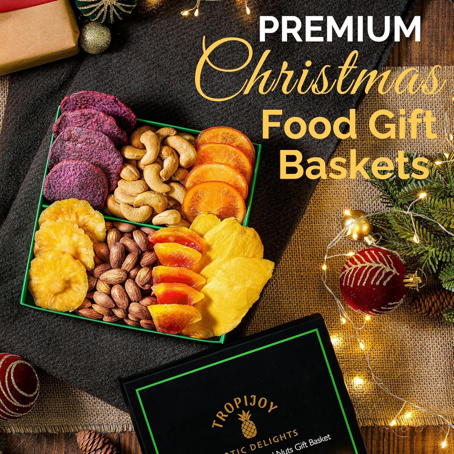 Dried Fruit Gift Basket - 7 Tropical Flavor Christmas Dried Fruit Basket Gift - 12.5oz Soft Fruit and Nut Gift Baskets - Dry Fruits Gift Box - Holiday Christmas Gifts Baskets for Adults and Families