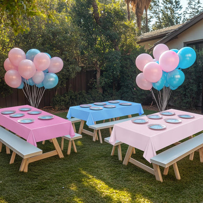 4 Pieces Light Pink & Blue Series Rectangle Tablecloth, 54x72" Solid Color Waterproof & Spillproof Disposable Plastic Table Cover, Durable Party Tablecloth for Dining, Buffet, Picnic, Outdoor Events