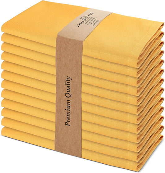 Urban Villa Cloth Napkins Set of 12 (20x20 Inches) 100% Cotton Napkins Cloth Washable Soft Durable Reusable Absorbent Table Dinner Napkins Cloth for Hotel Lunch Restaurant Weddings Parties - Mustard