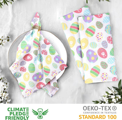 Urban Villa Easter Cloth Napkins Easter Eggs Print 100% Cotton Dinner Napkins Set of 12 (20x20 Inches) Highly Absorbent Soft Durable Washable Reuasble Ideal for Everyday Use Wedding Parties