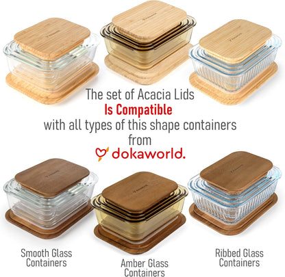 Natural Bamboo Lids Set for Food Storage Glass Containers (4pcs) - Lids are compatible with all Glass Food Storage Containers Sets