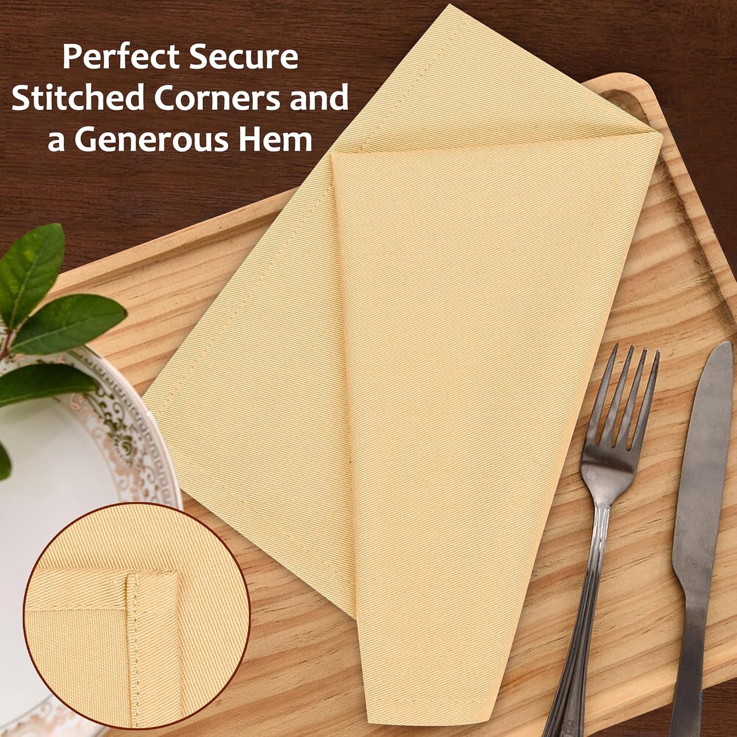 Ruvanti Cloth Napkins Set of 12, 18x18 Inches Napkins Cloth Washable, Soft, Durable, Absorbent, Cotton Blend. Table Dinner Napkins Cloth for Hotel, Lunch, Restaurant, Wedding, Parties - Yellow Gold