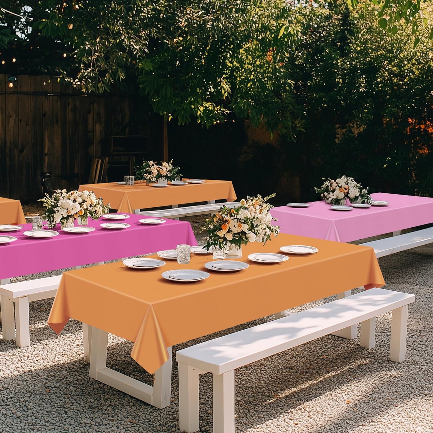 4 Pieces Pink & Orange Series Rectangle Tablecloth, 54x72" Solid Color Waterproof & Spillproof Disposable Plastic Table Cover, Durable Party Tablecloth for Dining, Buffet, Picnic, Outdoor Events