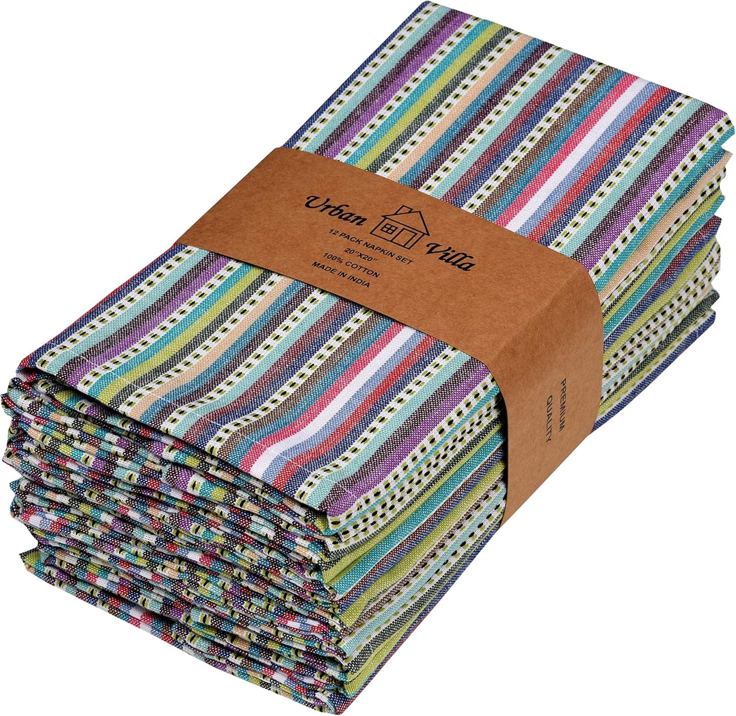 Urban Villa Cloth Napkins Set of 12 20x20 Inches 100% Cotton Napkins Cloth Washable Durable Reusable Absorbent Table Dinner Napkins Cloth for Hotel Lunch Restaurant Weddings Parties – Blue Stripes