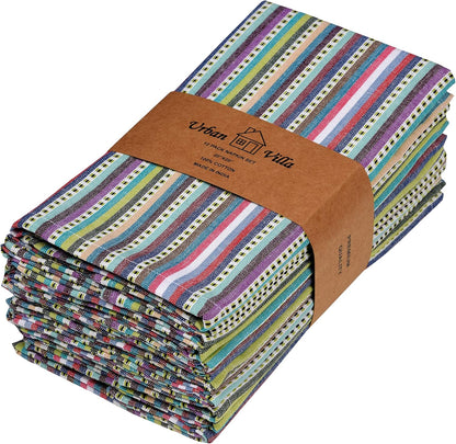 Urban Villa Cloth Napkins Set of 12 20x20 Inches 100% Cotton Napkins Cloth Washable Durable Reusable Absorbent Table Dinner Napkins Cloth for Hotel Lunch Restaurant Weddings Parties – Blue Stripes