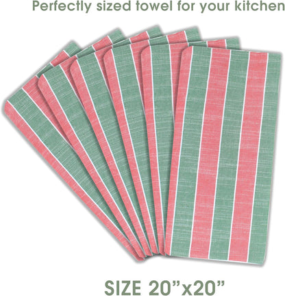 Urban Villa Christmas Cloth Napkin Xmas Stripes Dinner Napkins Set of 12 Red Green White 100% Cotton Reusable Washable Absorbent Soft Cloth Napkins 20”X20”Ideal for Everyday Use Christmas Parties