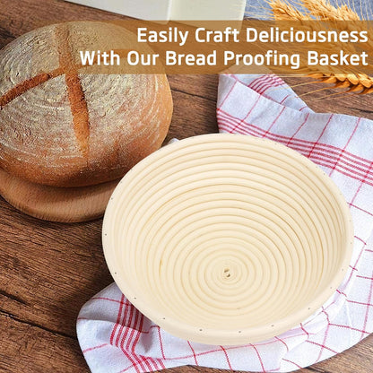 Banneton Bread Proofing Basket 7 Inch Sourdough Baking Rising Banaton Proofer Box Warmer Baskets Oval Round Bowl Cover Bowls Making Small Bulk Set Kit Supplies Tools Rattan Crock for Home Bakers Gifts