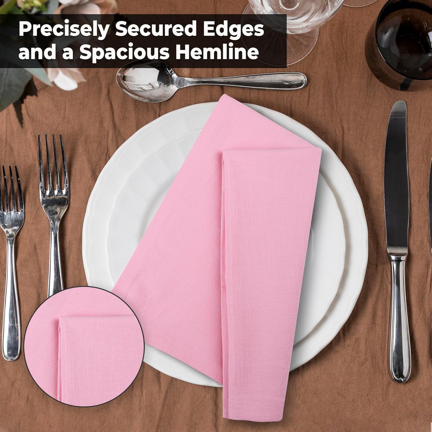 Urban Villa Cloth Napkins Set of 12 (20x20 Inches) 100% Cotton Napkins Cloth Washable Soft Durable Reusable Absorbent Table Dinner Napkins Cloth for Hotel Lunch Restaurant Weddings Parties - Pink