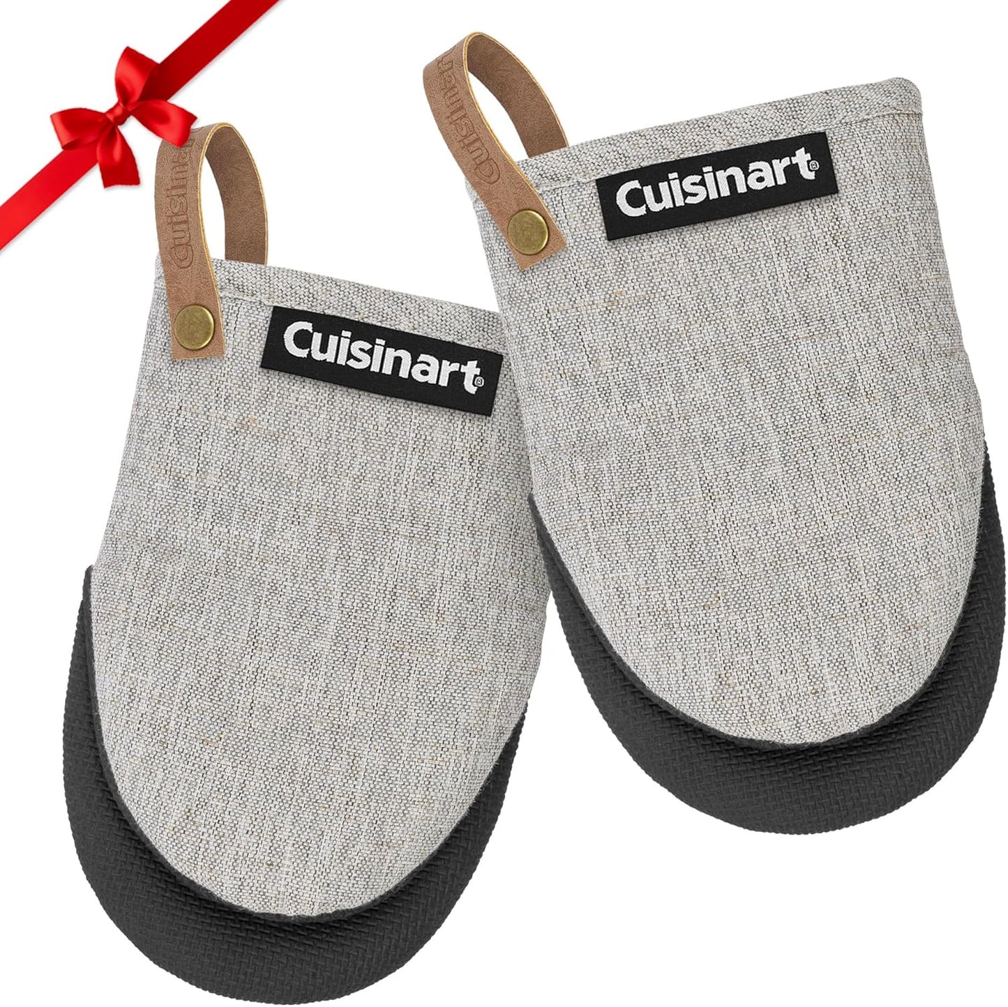 Cuisinart Heritage Mini Oven Mitts – 5.5” x 7” Heat-Resistant Kitchen Mitts for Oven with Non-Slip Neoprene Palm, Cotton Filling, and Faux Leather Loop – Durable Oven Mitt Set for Cooking & Baking