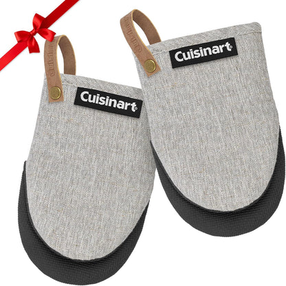 Cuisinart Heritage Mini Oven Mitts – 5.5” x 7” Heat-Resistant Kitchen Mitts for Oven with Non-Slip Neoprene Palm, Cotton Filling, and Faux Leather Loop – Durable Oven Mitt Set for Cooking & Baking