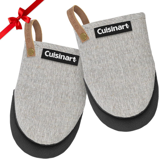Cuisinart Heritage Mini Oven Mitts – 5.5” x 7” Heat-Resistant Kitchen Mitts for Oven with Non-Slip Neoprene Palm, Cotton Filling, and Faux Leather Loop – Durable Oven Mitt Set for Cooking & Baking