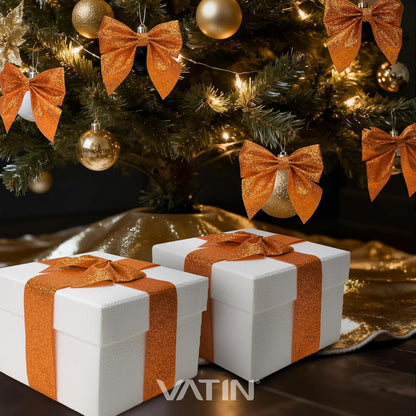 VATIN Wide Orange Glitter Ribbon 1-1/2" X 25 Yards Roll for Giant Bows, Christmas Wreaths, Porch Decor, Oversized Gifts