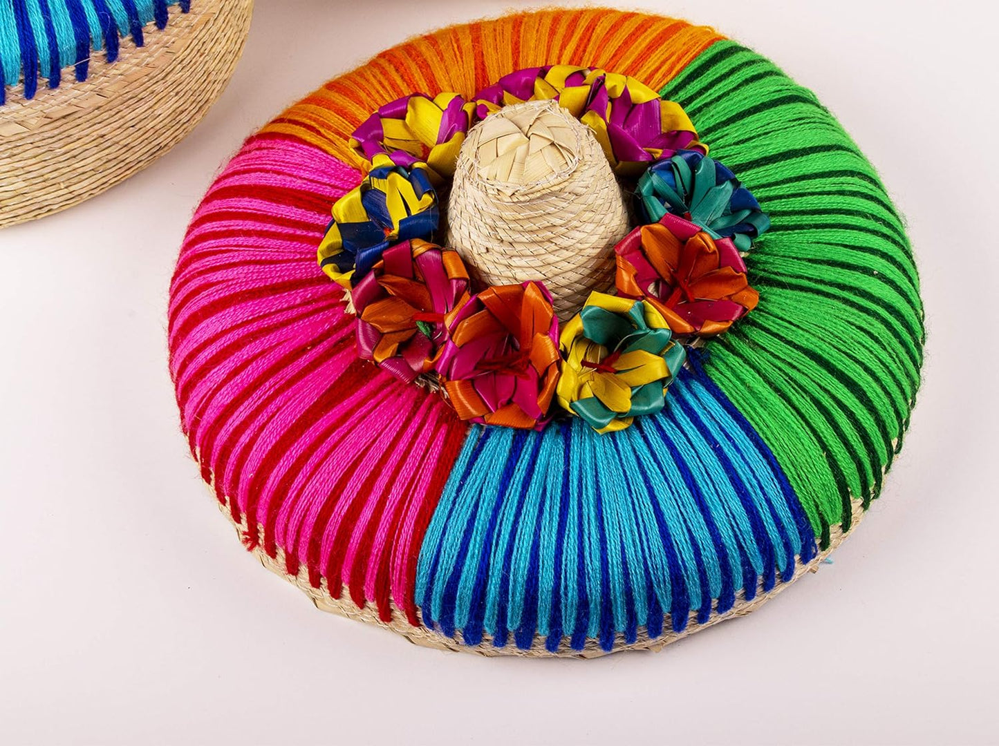 2-Pack Genuine Mexican Handwoven Tortilla Basket, Fiesta Mexican Tortilla Warmer, Tortilla Holder, Tortillero, Palm Straw Baskets Handmade in Mexico, Mexican Bowls (2, Arcoiris)