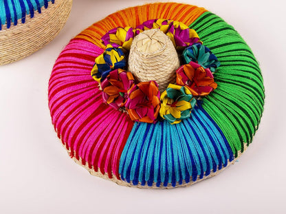 2-Pack Genuine Mexican Handwoven Tortilla Basket, Fiesta Mexican Tortilla Warmer, Tortilla Holder, Tortillero, Palm Straw Baskets Handmade in Mexico, Mexican Bowls (2, Arcoiris)