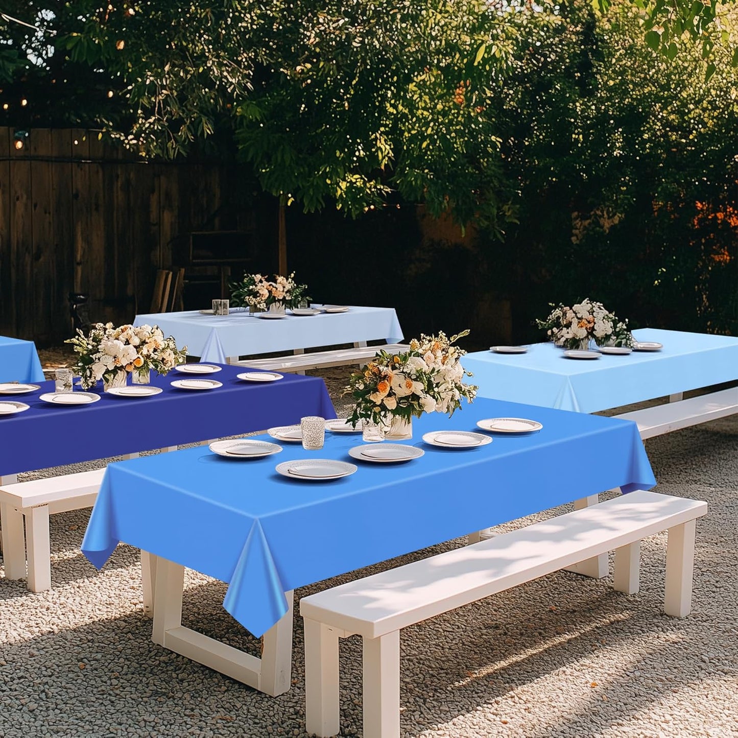 4 Pieces Light Blue Series Rectangle Tablecloth, 54x72" Solid Color Waterproof & Spillproof Disposable Plastic Table Cover, Durable Party Tablecloth for Dining, Buffet, Picnic, Outdoor Events