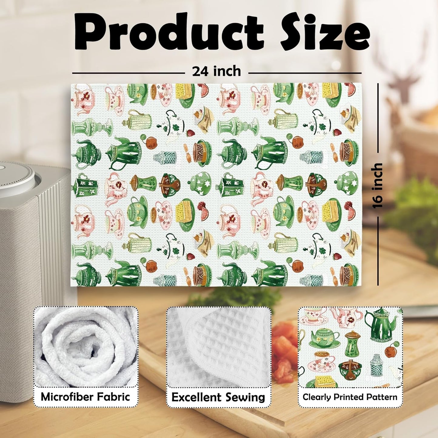 Vintage Spring Floral Teacups Kitchen Dish Towels, Coffee Cup Kitchen Decor, Retro Cottagecore Lover Gifts, Roses Flower Hand Towels Kitchen Tea Towels Decorations, 16x24inch