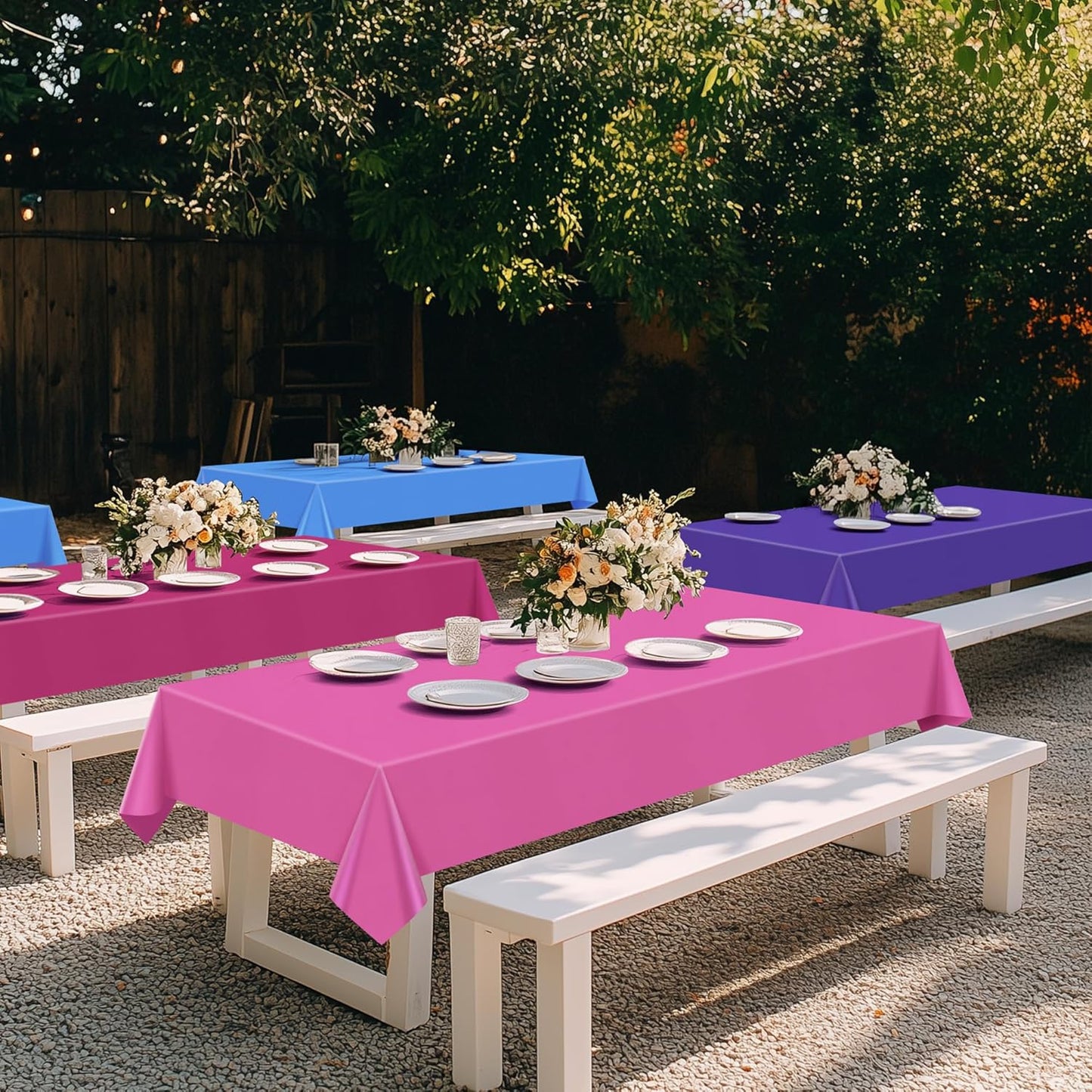 4 Pcs Pink & Purple & Blue Series Rectangle Tablecloth, 54x72" Solid Color Waterproof & Spillproof Disposable Plastic Table Cover, Durable Party Tablecloth for Dining, Buffet, Picnic, Outdoor Events
