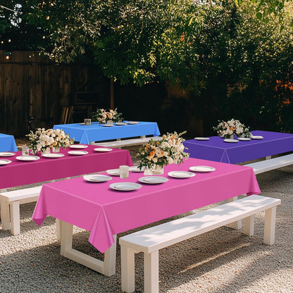 4 Pcs Pink & Purple & Blue Series Rectangle Tablecloth, 54x72" Solid Color Waterproof & Spillproof Disposable Plastic Table Cover, Durable Party Tablecloth for Dining, Buffet, Picnic, Outdoor Events