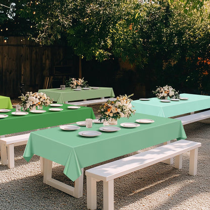 6 Pieces Green Series Rectangle Tablecloth, 54x72 Solid Color Waterproof & Spillproof Disposable Plastic Table Cover, Durable Party Tablecloth for Dining, Buffet, Picnic, Outdoor Events
