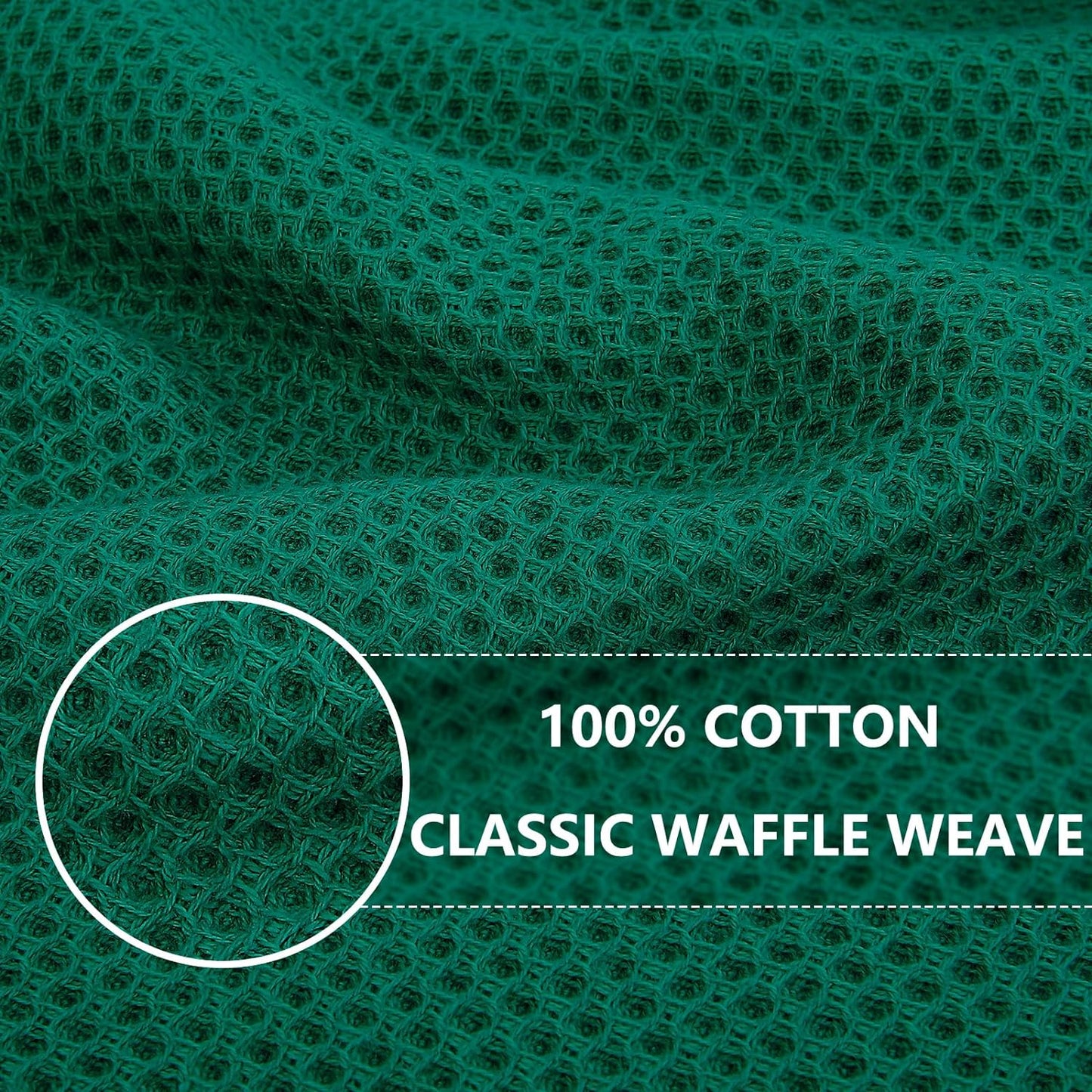 Homaxy 100% Cotton Waffle Weave Kitchen Dish Towels, Ultra Soft Absorbent Quick Drying Cleaning Towel, 13 x 28 Inches, 8-Pack, Dark Green