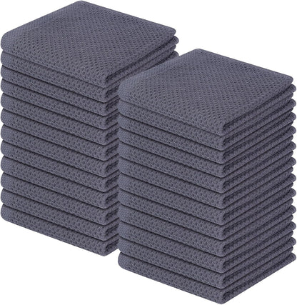 Homaxy 100% Cotton Waffle Weave Kitchen Dish Cloths, Ultra Soft Absorbent Quick Drying Dish Towels, 12 x 12 Inches, 24-Pack, Dark Grey