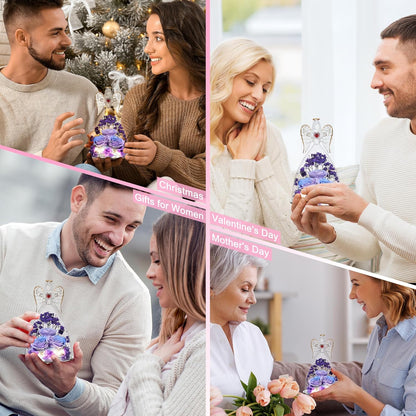 Mothers Day Rose Gifts for Women, Large Angel Figurines with Real Roses, Preserved Real Flower Rose for Her - Purple Blue