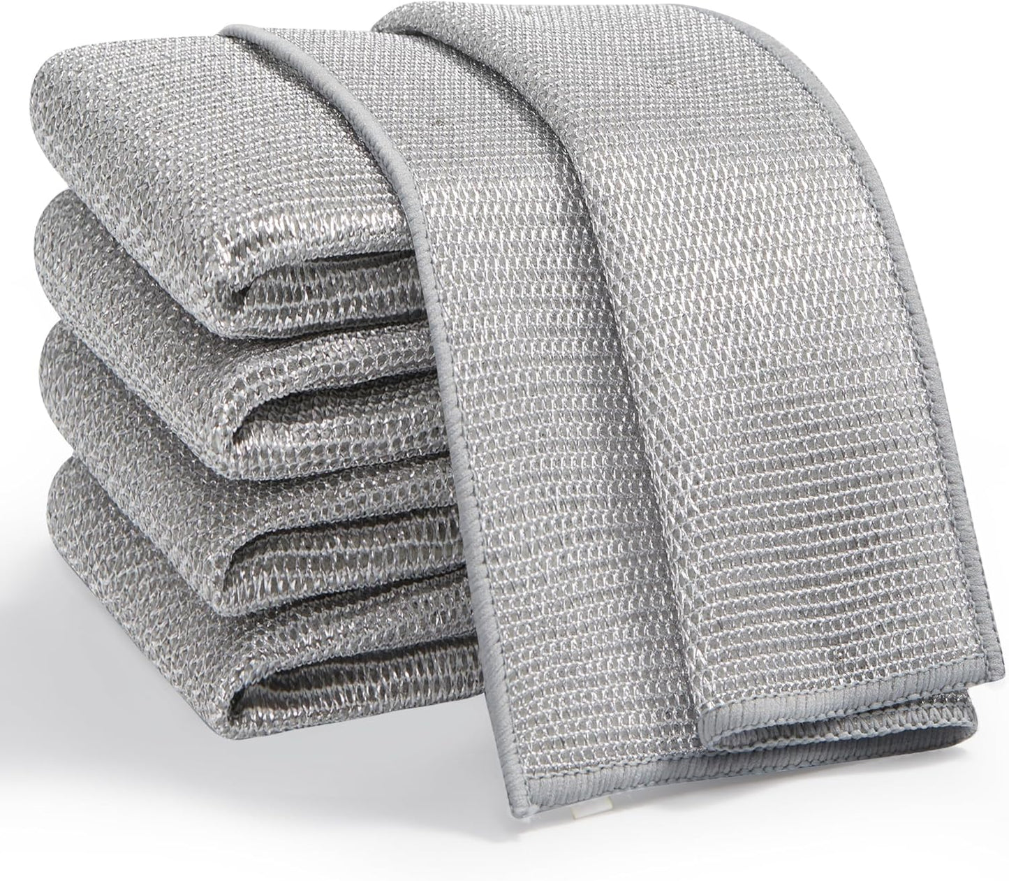 JOYMOOP Multipurpose Non-Scratch Wire Dishwashing Rag for Wet and Dry, Reusable Cleaning Cloths, Scrubbing Pads for Dishes, Glass, Stainless Steel - 5 Pack