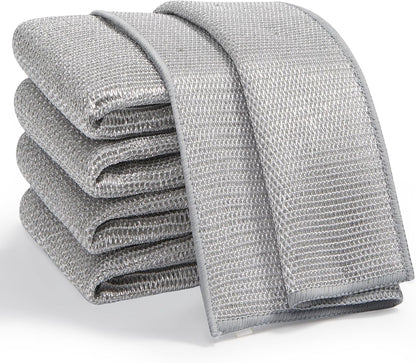 JOYMOOP Multipurpose Non-Scratch Wire Dishwashing Rag for Wet and Dry, Reusable Cleaning Cloths, Scrubbing Pads for Dishes, Glass, Stainless Steel - 5 Pack