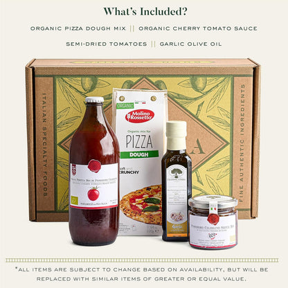 Bellina Organic Pizza Kit Gift Basket - Authentic Homemade Pizza Making Kit - Ideal for Beginners and Home Chefs, Italian Gift Basket Includes Organic Crust Mix, Sauce, Garlic EVOO & Sun-Dried Tomatoes