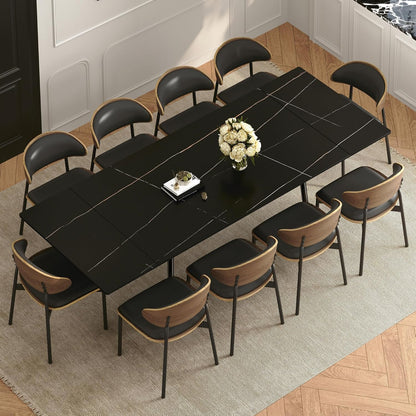 62.9"-94.4" Modern Extendable Dining Table for 6 to 10 Seats, Rectangular Sintered Stone Table with High Hardness and Easy Maintenance for Dining Room Family Gathering, Black Top