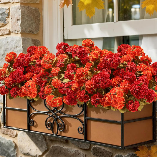 Fake Geraniums Artificial Flowers for Outdoors Fall Autumn Decoration, 6 Bundles Silk Geraniums Look Real Faux Fall Flowers Plants for Front Door Garden Planter Patio Balcony Yard Home Indoor, Mix