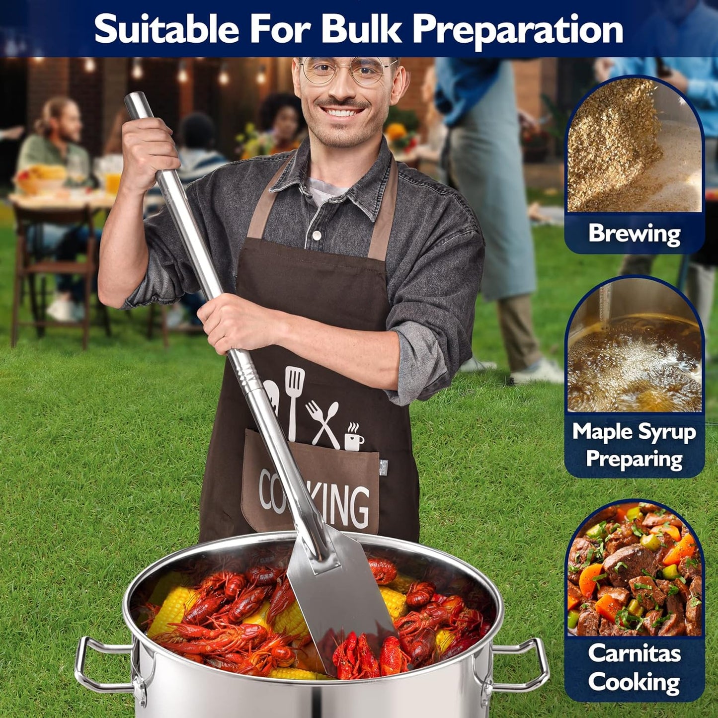 ARC 64quart Large Stainless Steel Stockpot with 48 inch Mixing Paddle for Seafood Boiler Crawfish Pot with Basket and Steam Rack, Stir Paddle for Large Batch Cooking Crab Lobster Shrimp, and Tamales