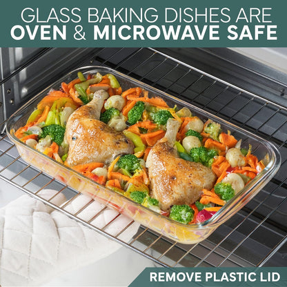 COOK WITH COLOR 8-Piece Deep Glass Baking Dish Set with Plastic Lids – Casserole and Food Storage Containers for Lasagna, Leftovers – Freezer-to-Oven, Microwave & Dishwasher Safe, Sage