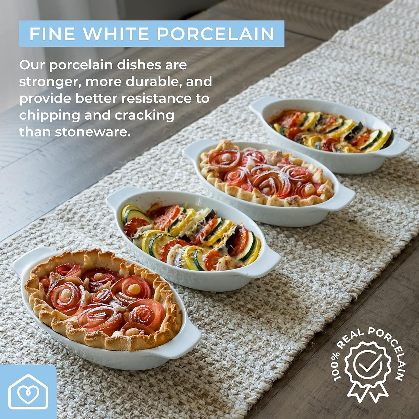 Heartland Home Porcelain Mini Casserole Dish Oval Au Gratin Dish (2pc Set). Cauliflower Au Gratin Baking Dish, Banana Split Bowls, Single Serving Casserole Dishes, Small Individual Gratin Dishes Set