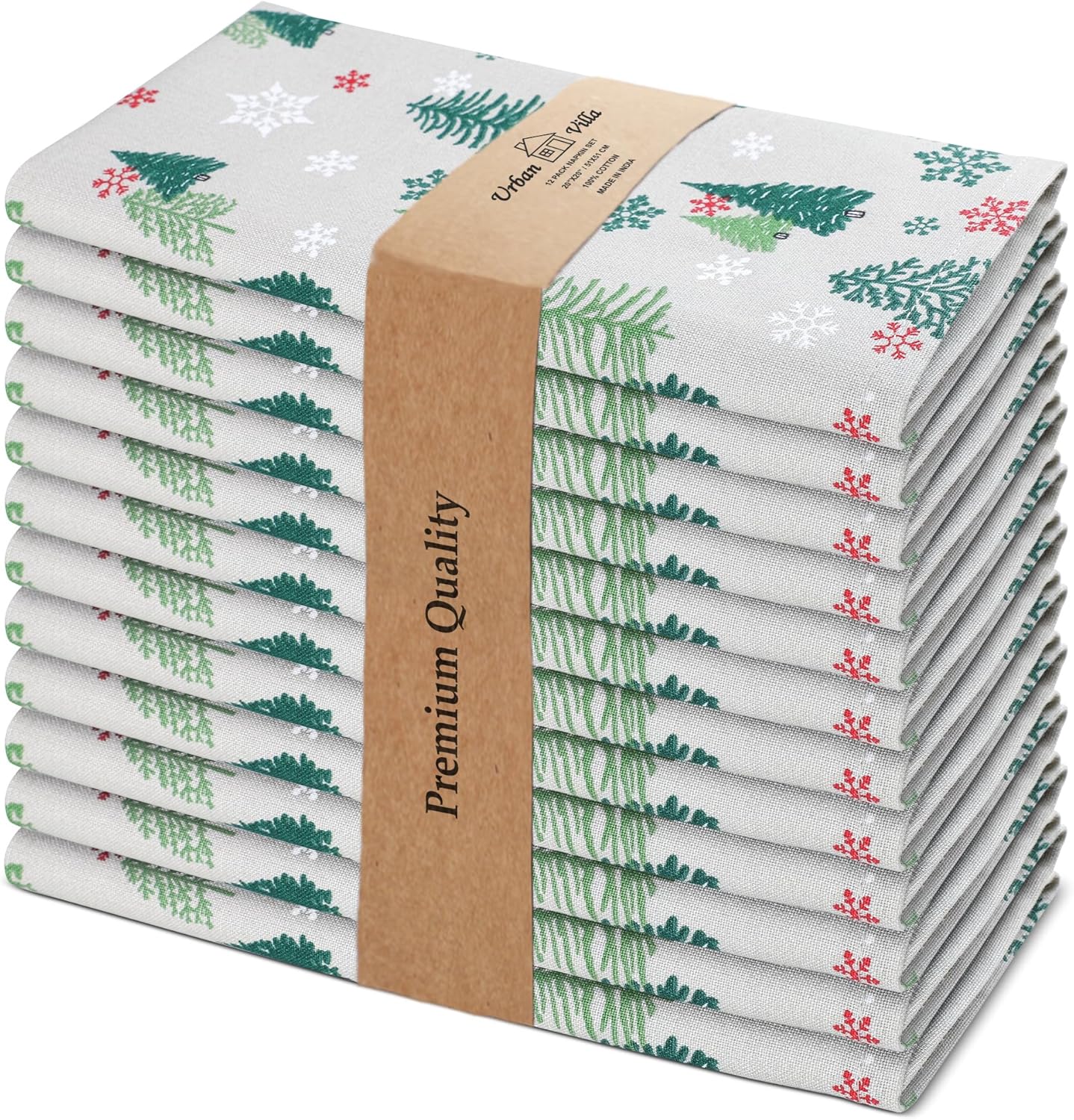 Urban Villa Cloth Napkins Set of 12 20x20 Inches 100% Cotton Napkins Cloth Washable Durable Reusable Absorbent Table Dinner Napkins Cloth for Christmas Hotel Lunch Restaurant Parties –Green Tree