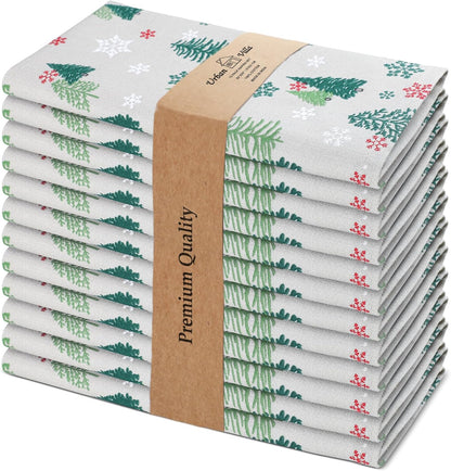 Urban Villa Cloth Napkins Set of 12 20x20 Inches 100% Cotton Napkins Cloth Washable Durable Reusable Absorbent Table Dinner Napkins Cloth for Christmas Hotel Lunch Restaurant Parties –Green Tree