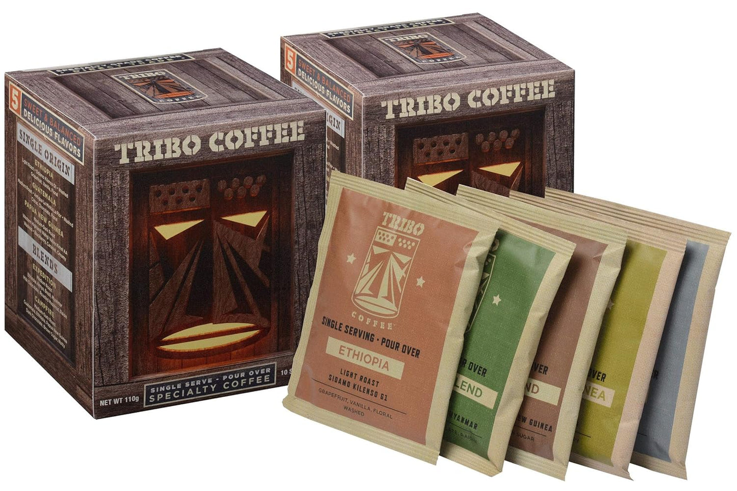 Tribo Coffee Single-Serve Portable Pour Over Drip Coffee - Double Variety - 2 Boxes (20 Servings)