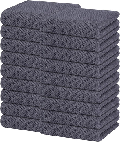 Homaxy 100% Cotton Waffle Weave Kitchen Dish Towels, Ultra Soft Absorbent Quick Drying Cleaning Towel, 13 x 28 Inches, 18-Pack, Dark Grey