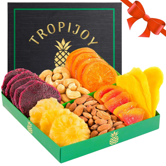 Dried Fruit Gift Basket - 7 Tropical Flavor Christmas Dried Fruit Basket Gift - 12.5oz Soft Fruit and Nut Gift Baskets - Dry Fruits Gift Box - Holiday Christmas Gifts Baskets for Adults and Families