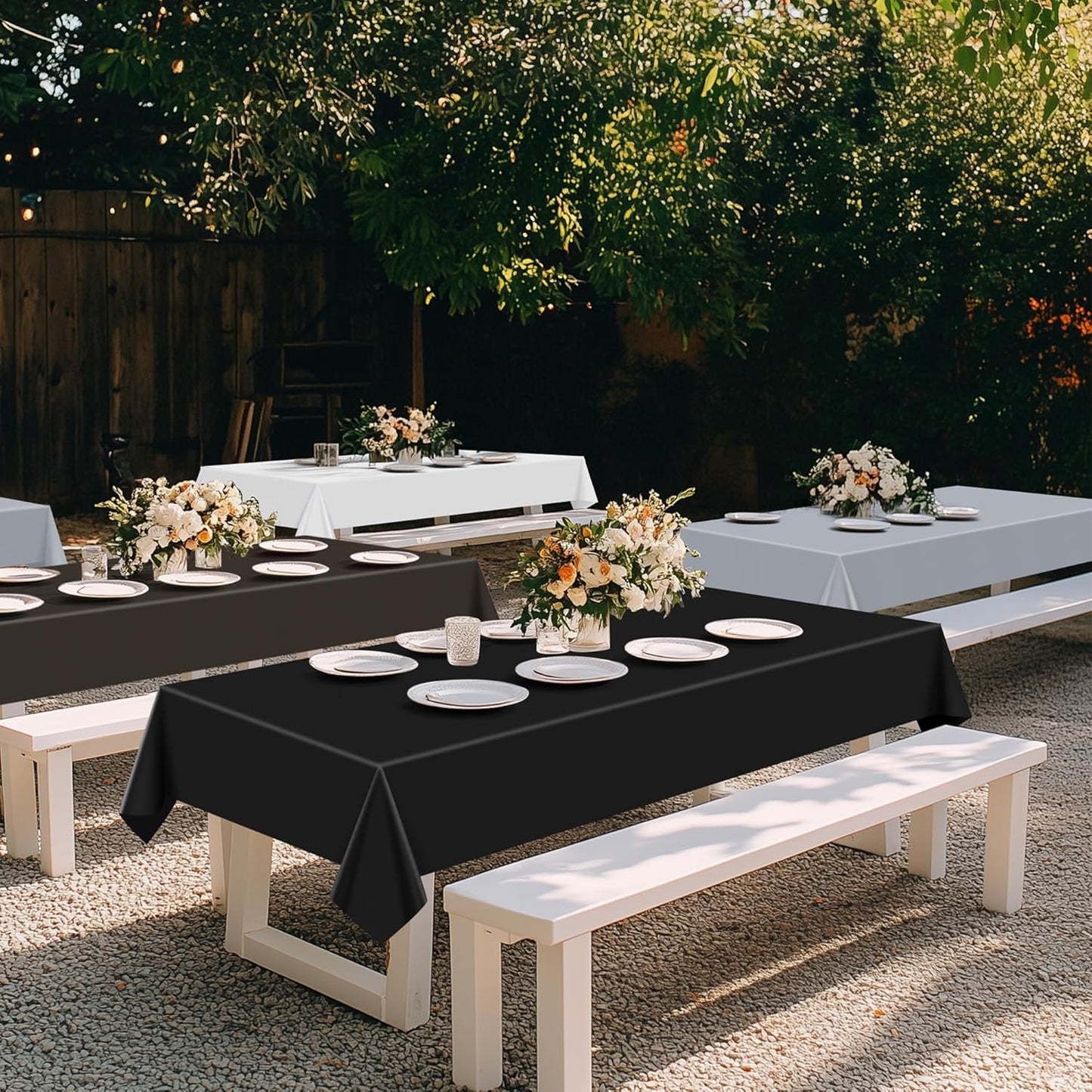 4 Pieces Classic White Series Rectangle Tablecloth, 54x72" Solid Color Waterproof & Spillproof Disposable Plastic Table Cover, Durable Party Tablecloth for Dining, Buffet, Picnic, Outdoor Events