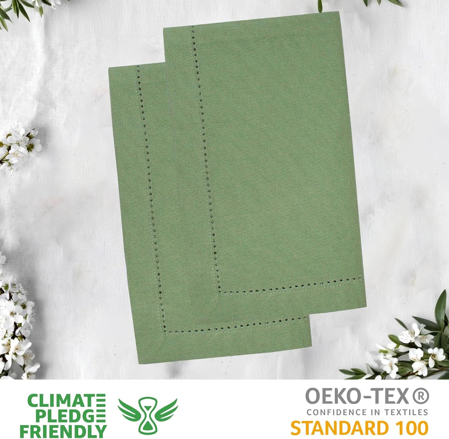 Urban Villa Cloth Napkins Sage Hemstitch Dinner Napkins Set of 12 20X20 100% Cotton Absorbent Washable Durable Reusable Cloth Napkins Ideal for Farmhouse Party Thanksgiving Harvest Fall Dinner Napkins