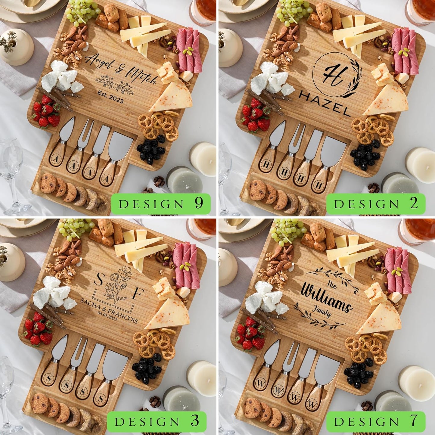 Personalized Charcuterie Boards Gift Set, Custom Engraved Cheese Board, Christmas Gifts for Mom Wedding Gifts for Couples, Bridal Shower, Birthday, Housewarming New Home Gifts for Family or Women