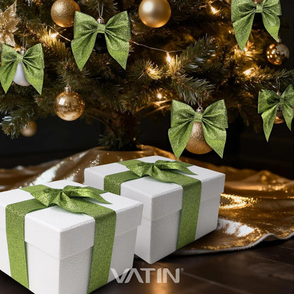 VATIN Extra Wide Lime Green Glitter Ribbon - 1.5" x 25 Yds for Christmas Trees, Party Backdrops, Table Runners, Outdoor Decor