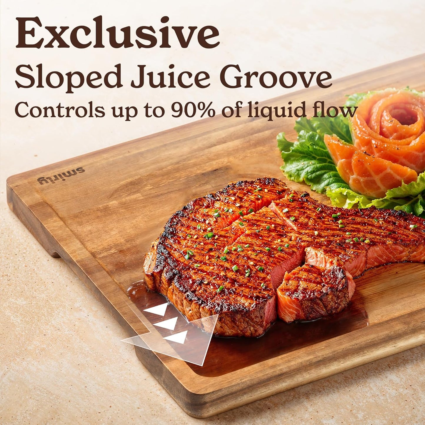 SMIRLY Wood Cutting Boards For Kitchen Meal Prep & Serving, Bamboo Cutting Board Set, Charcuterie Chopping Boards and Wooden Cutting Boards for Kitchen