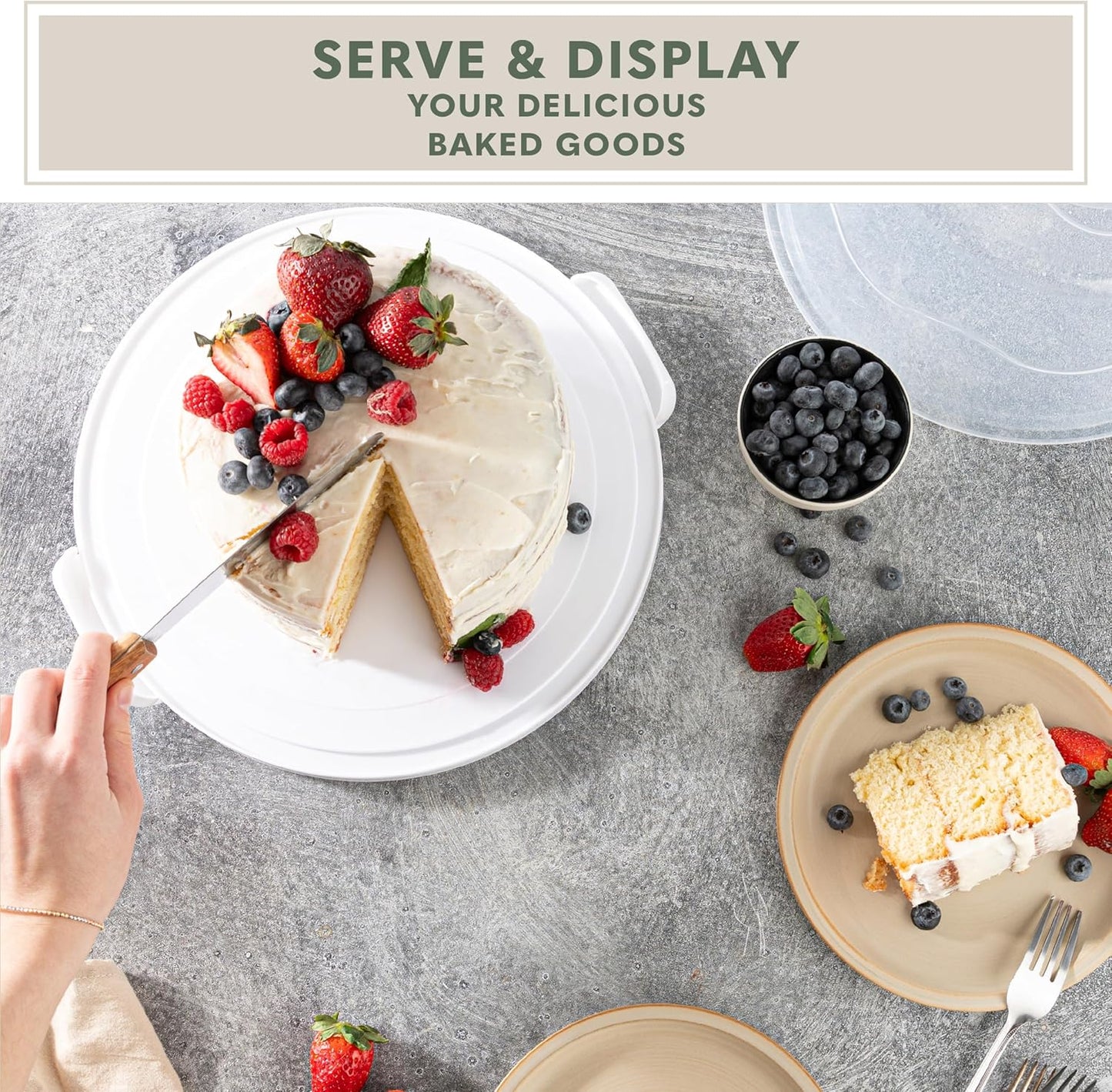 EXTRA LARGE & EXTRA STURDY Cake Carrier, Cake Stand with Lid and Foldable Handles - Multifunctional Serving Platter and Cake Plate - Cake Container with Dome and Strong Snaps 13 x 13 x 7 inch (White)