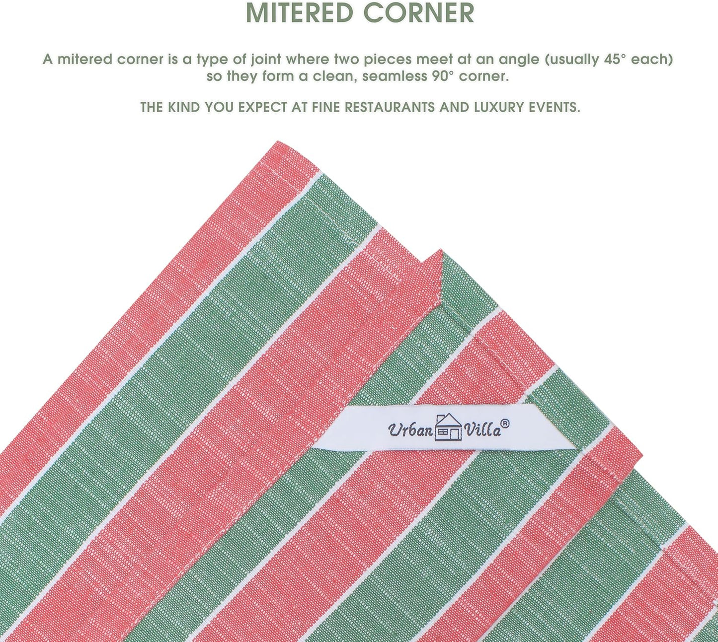 Urban Villa Christmas Cloth Napkin Xmas Stripes Dinner Napkins Set of 12 Red Green White 100% Cotton Reusable Washable Absorbent Soft Cloth Napkins 20”X20”Ideal for Everyday Use Christmas Parties