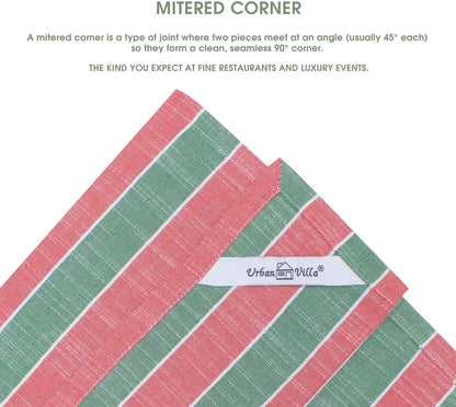 Urban Villa Christmas Cloth Napkin Xmas Stripes Dinner Napkins Set of 12 Red Green White 100% Cotton Reusable Washable Absorbent Soft Cloth Napkins 20”X20”Ideal for Everyday Use Christmas Parties