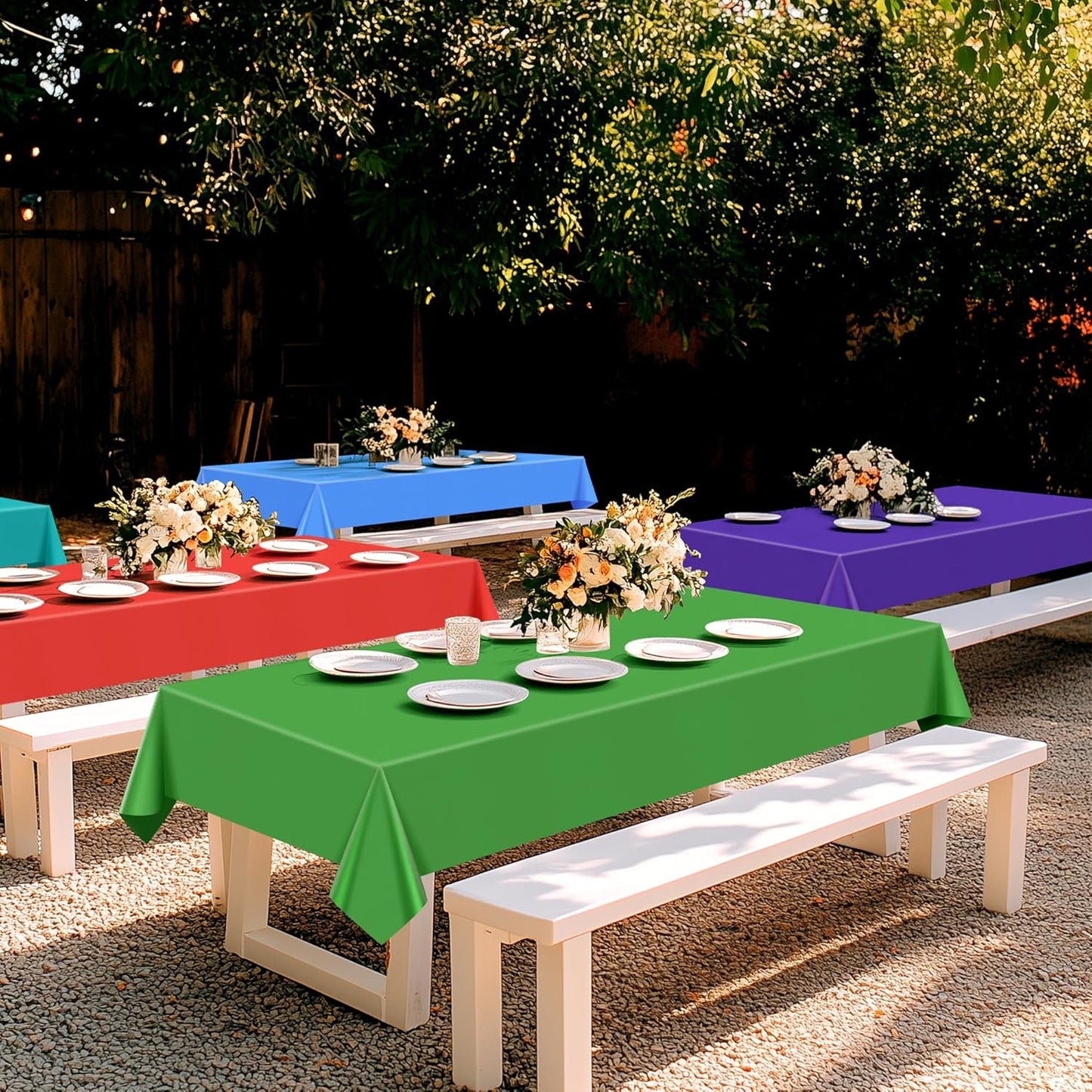 7 Pieces Rainbow Series Rectangle Tablecloth, 54x72" Solid Color Waterproof & Spillproof Disposable Plastic Table Cover, Durable Party Tablecloth for Dining, Buffet, Picnic, Outdoor Events
