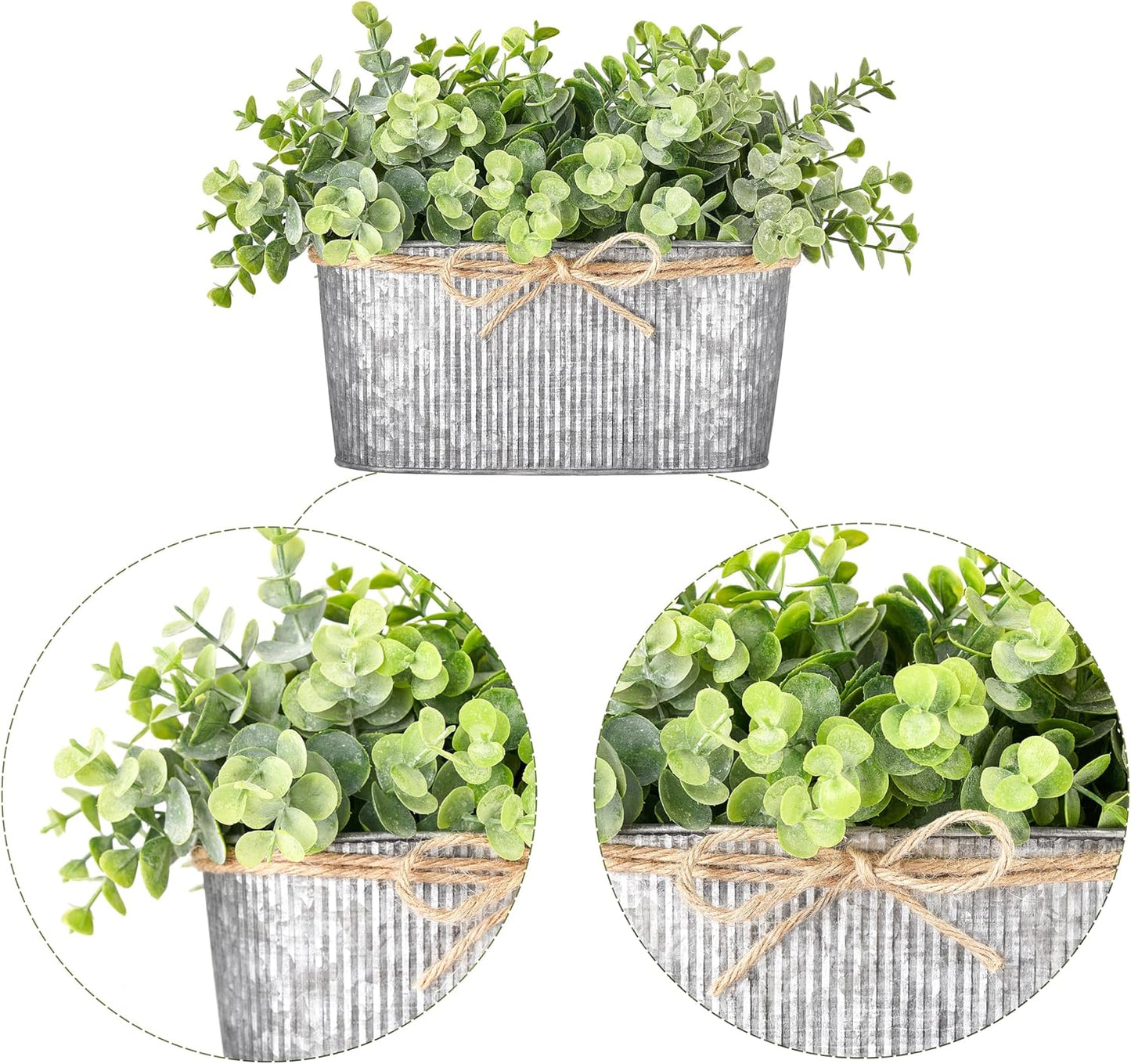 Dahey Artificial Eucalyptus Faux Plants Indoor for Farmhouse Home Decor Fake Potted Plants in Rustic Rectangular Pots Table Centerpiece for Office Bath Living Room Greenery Decor, 7" L x 4" H